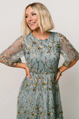 Arabella Embroidered Tulle Maxi Dress | Dusty Blue Floral