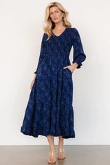 Aubrey Smocked Midi Dress | Navy Floral