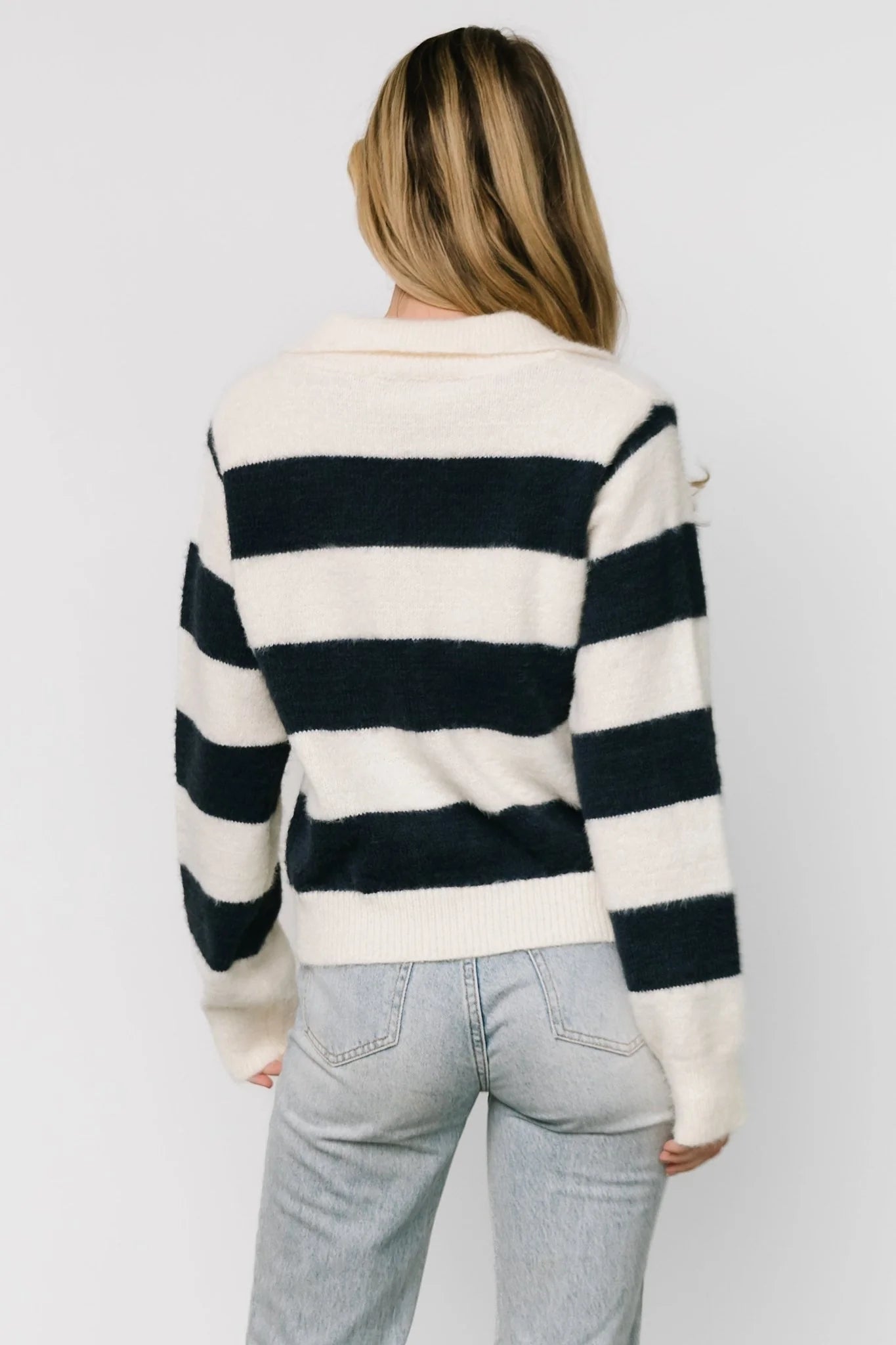 Heather Striped Sweater | Cream + Navy