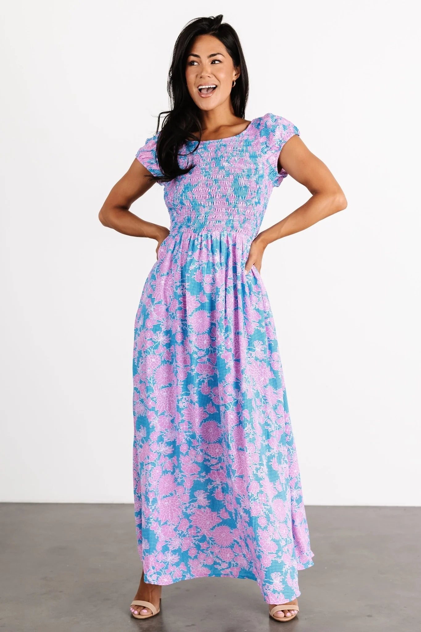 Tabitha Open Back Maxi Dress | Blue + Pink