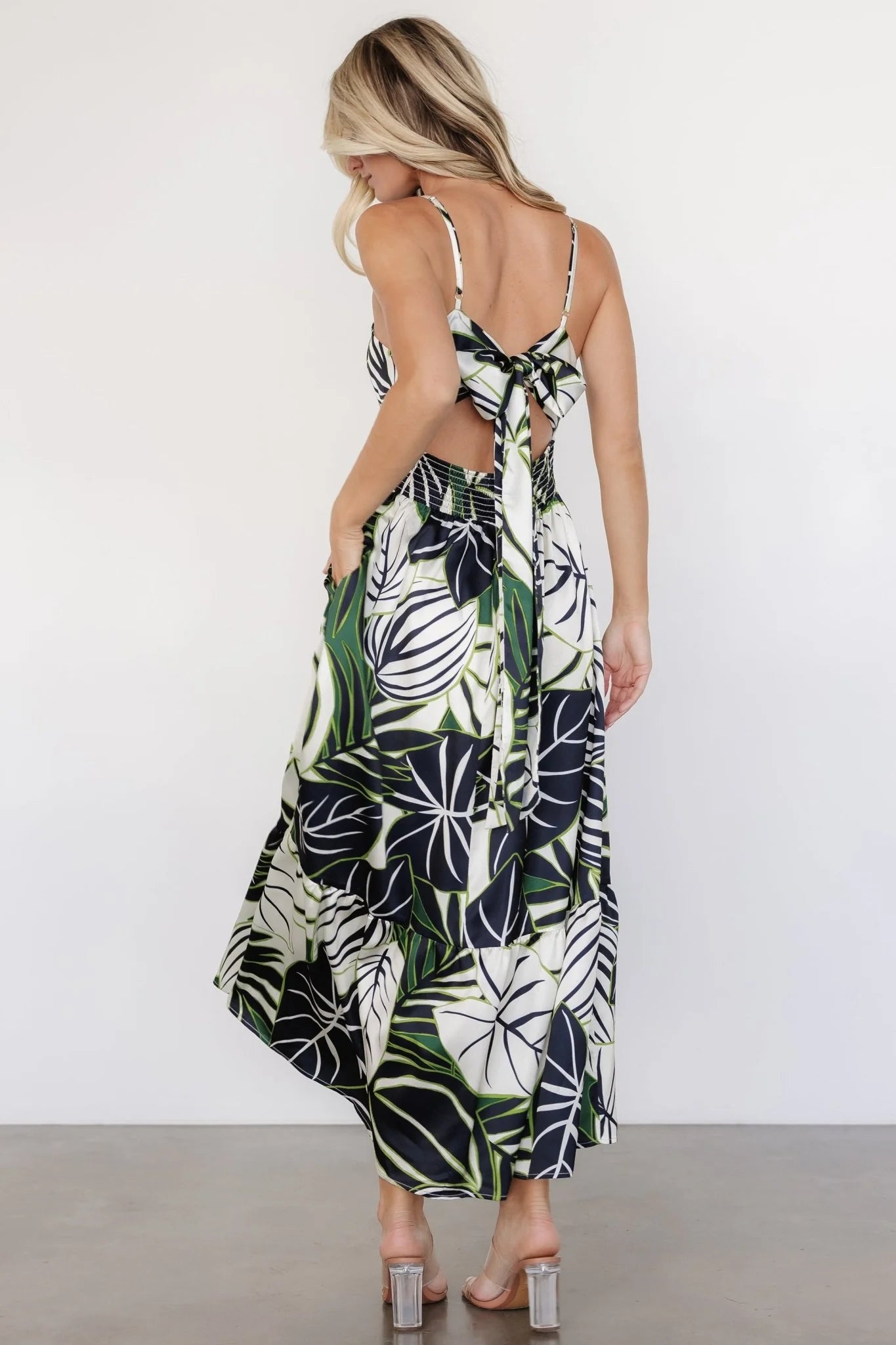 Norita Tie Back Tank Dress | Black + Green Print