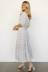 Elisabeth Button Dress | Off White + Blue Floral