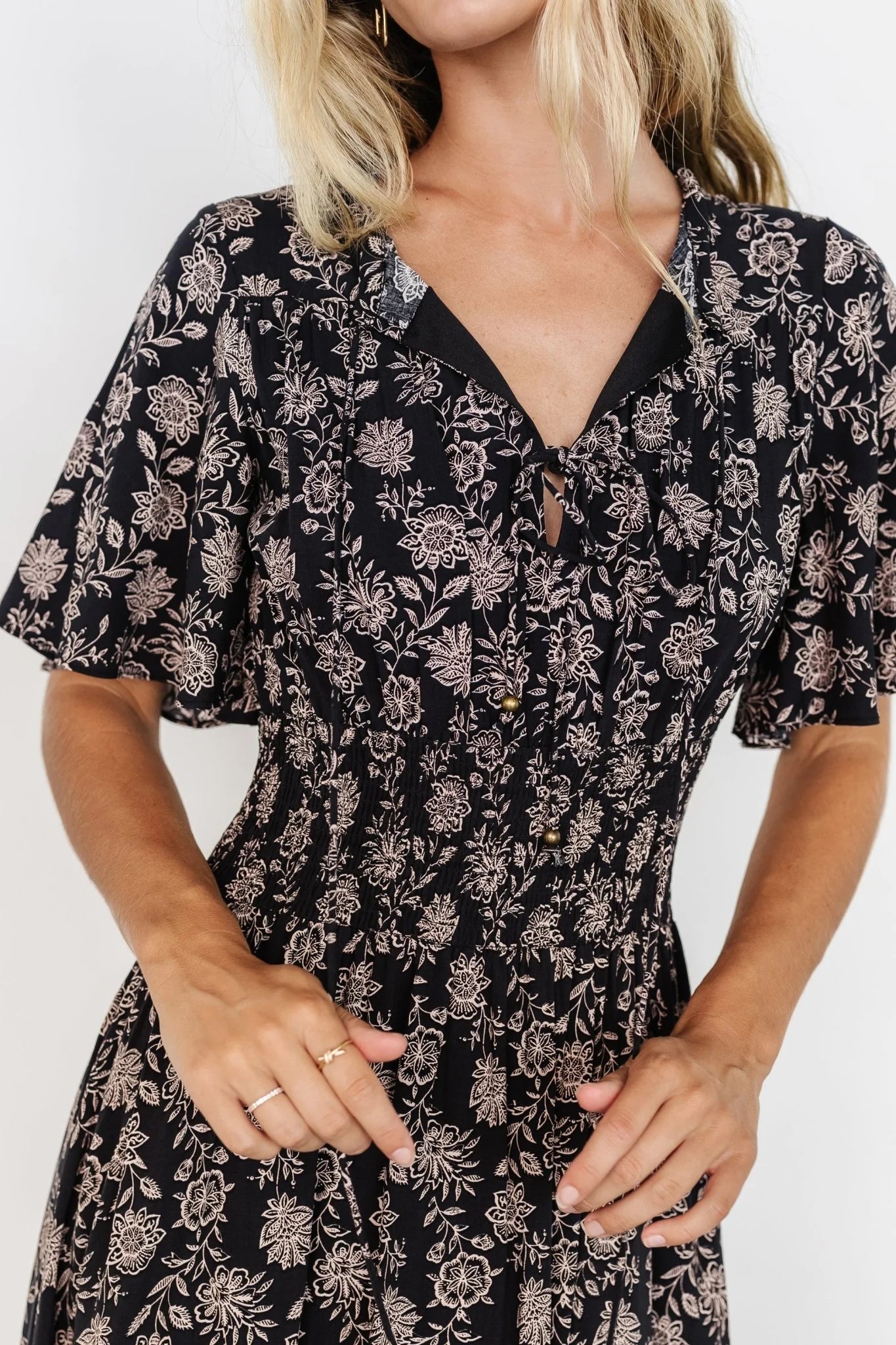 Spell Boho Midi Dress | Black + Taupe Floral