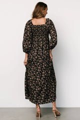 Louisa Smocked Maxi Dress | Black Floral