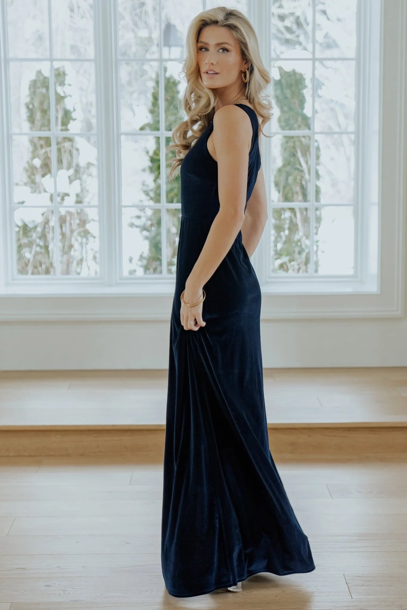 Tatiana Velvet One Shoulder Maxi Dress | Navy