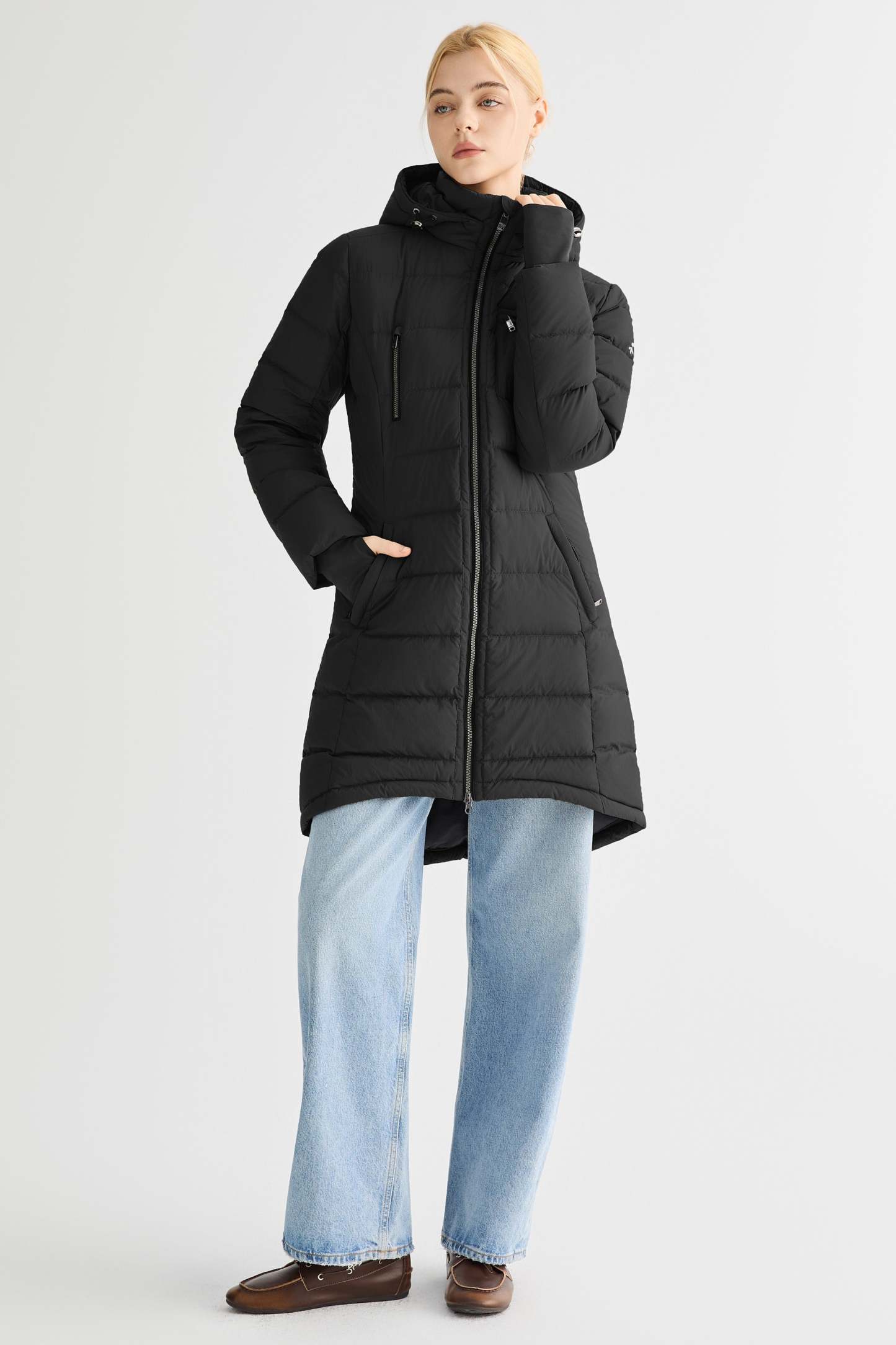 Slant Pocket Zip up Puffer Down Coat