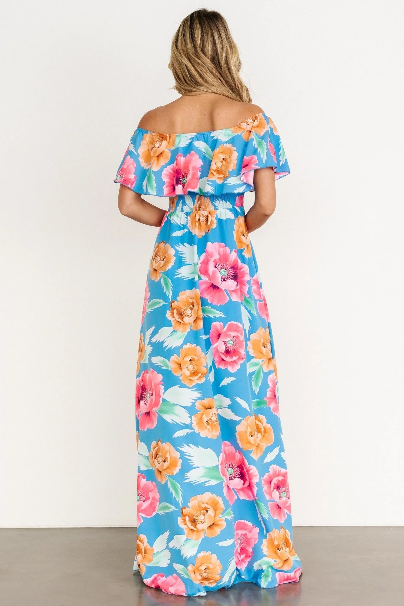 Talia Off Shoulder Maxi Dress | Sea Blue Floral