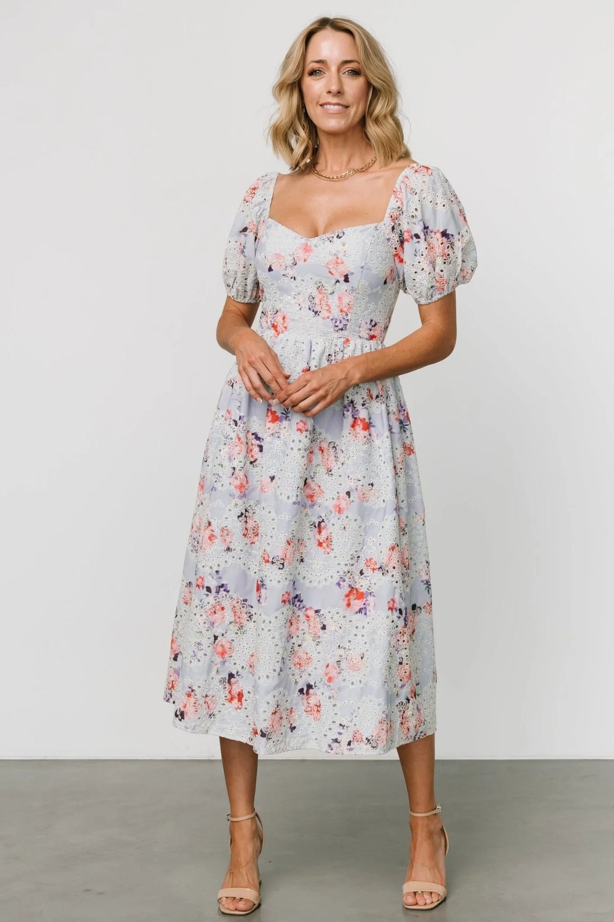 Leila Eyelet Midi Dress | Light Blue Floral