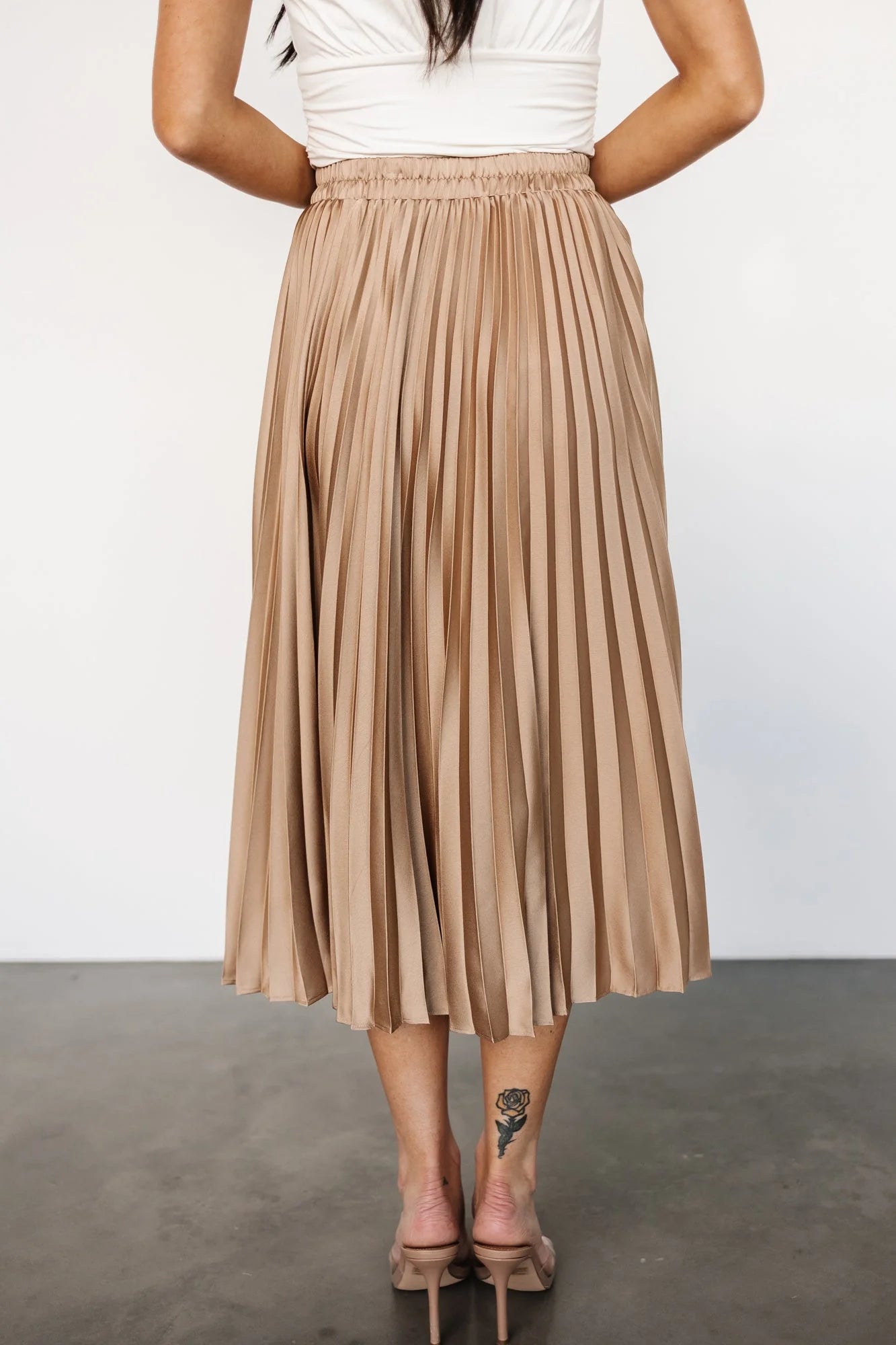 Demetria Pleated Midi Skirt | Light Bronze