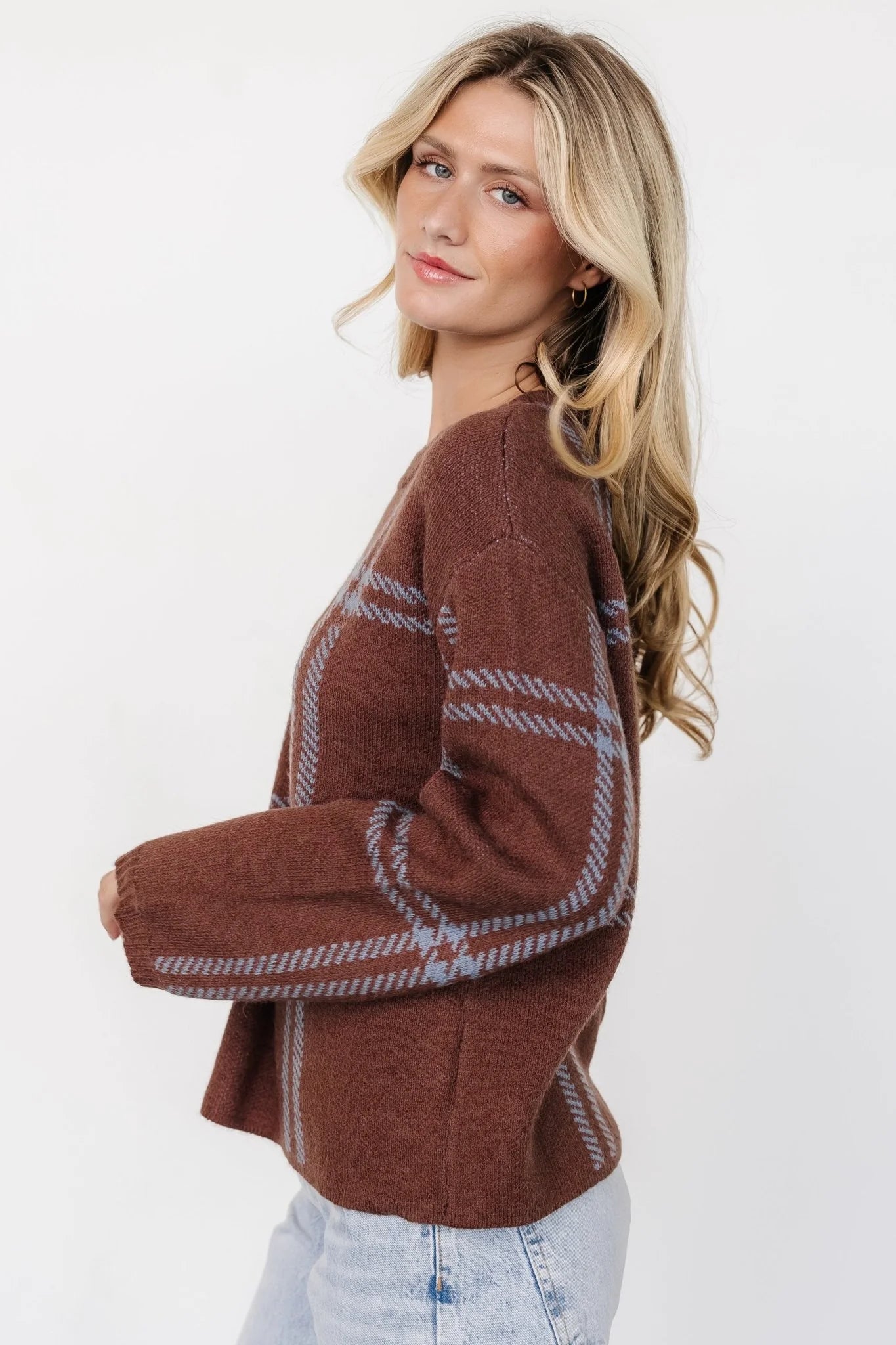Francie Sweater | Brown + Blue Plaid