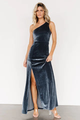 Tatiana Velvet One Shoulder Maxi Dress | Slate Blue