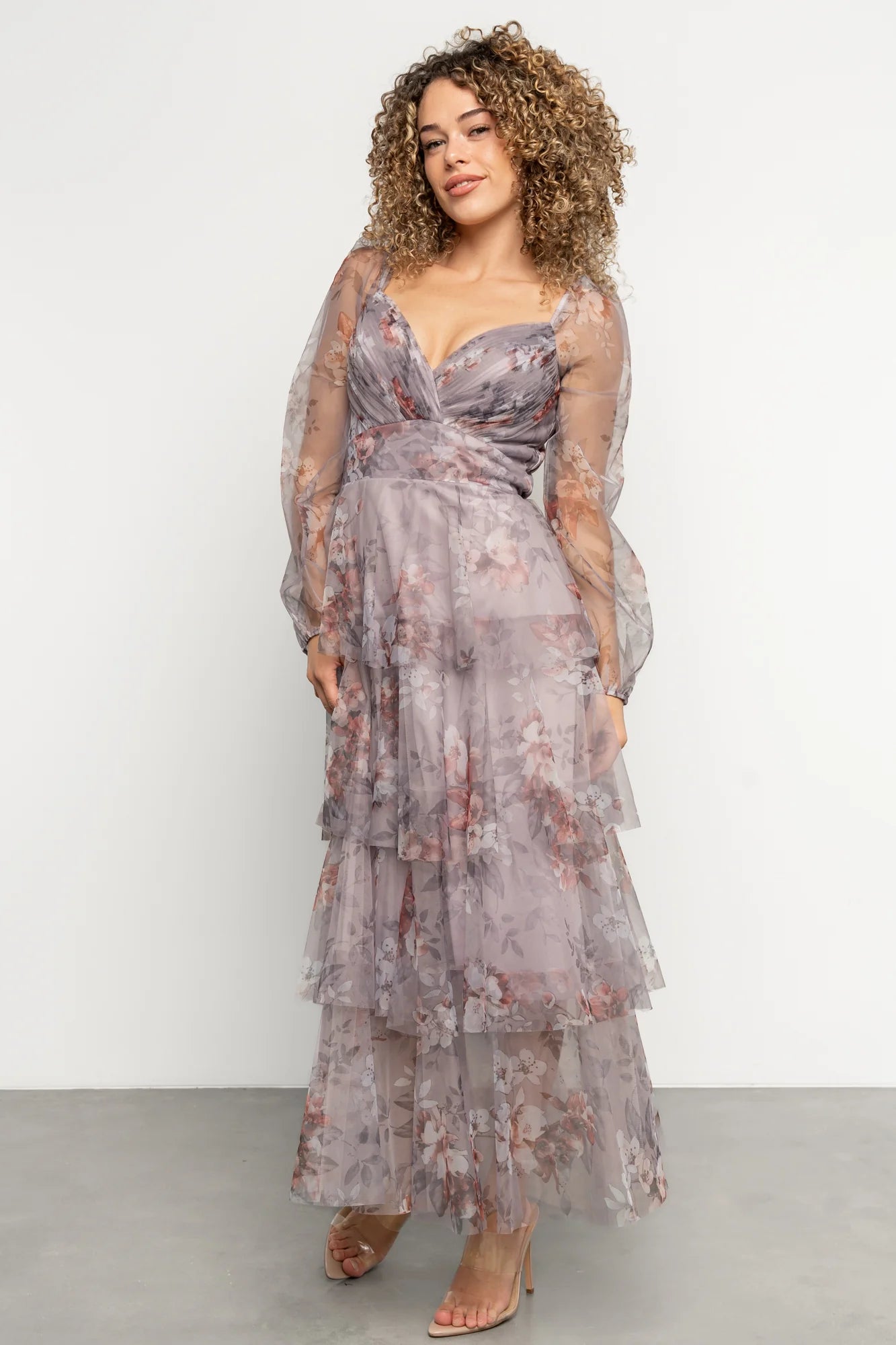 Tessa Tiered Maxi Dress | Lilac Gray Floral