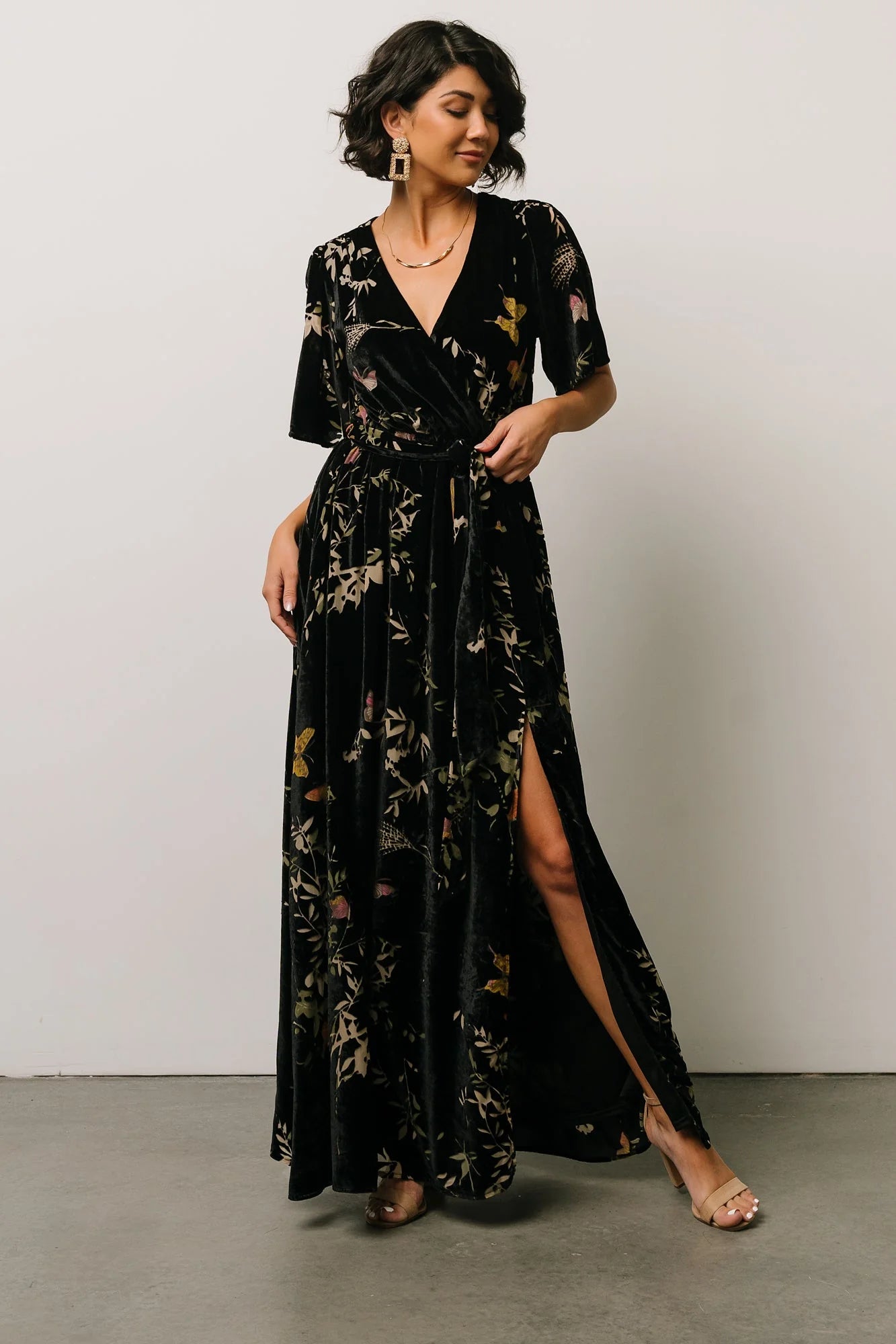 Uma Velvet Maxi Dress | Black Butterfly Print