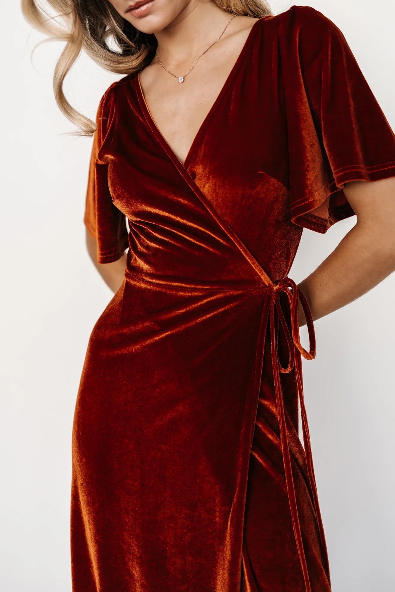 Meghan Velvet Wrap Maxi Dress | Rust