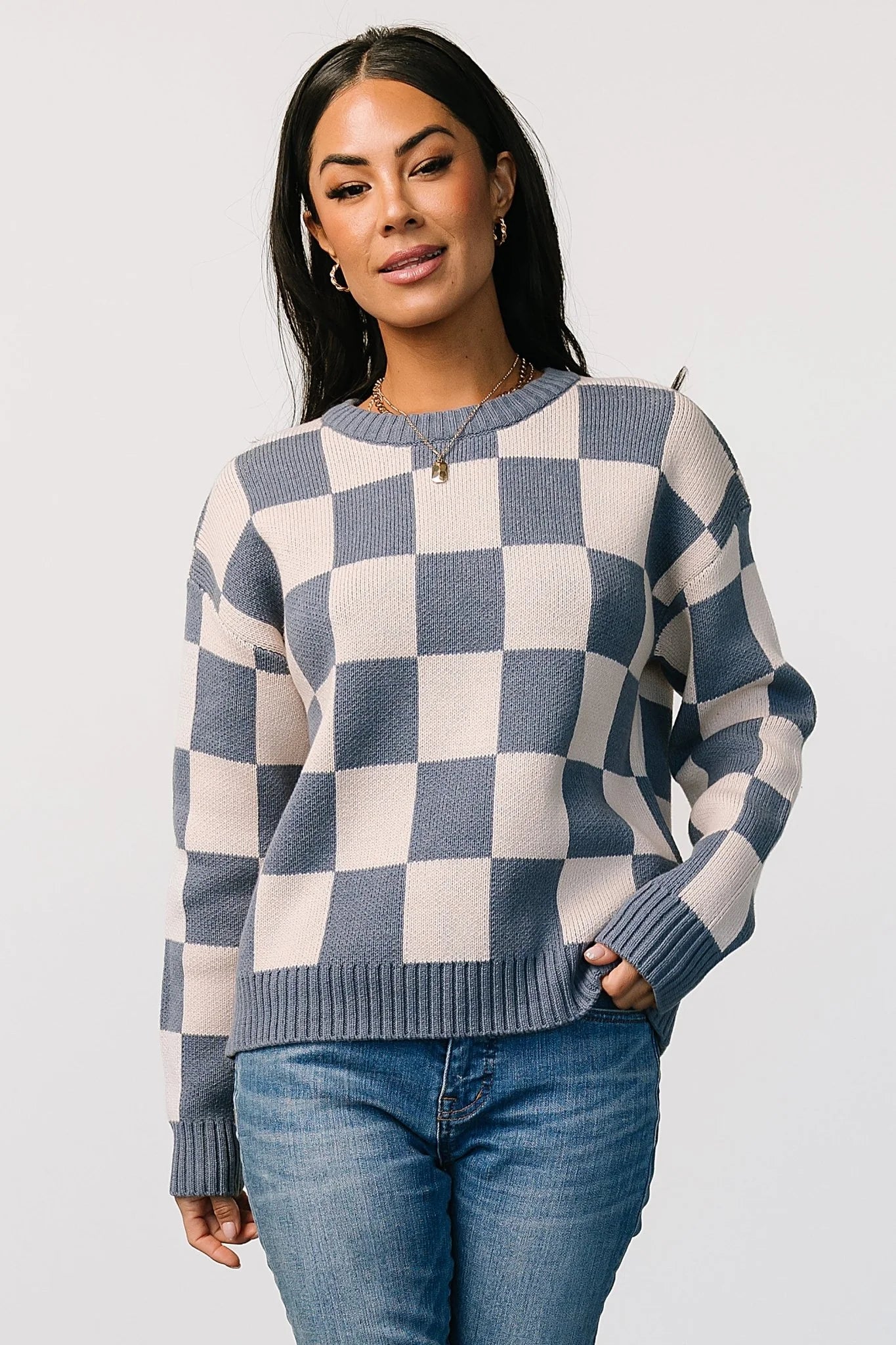 Quincy Checkered Sweater | Blue