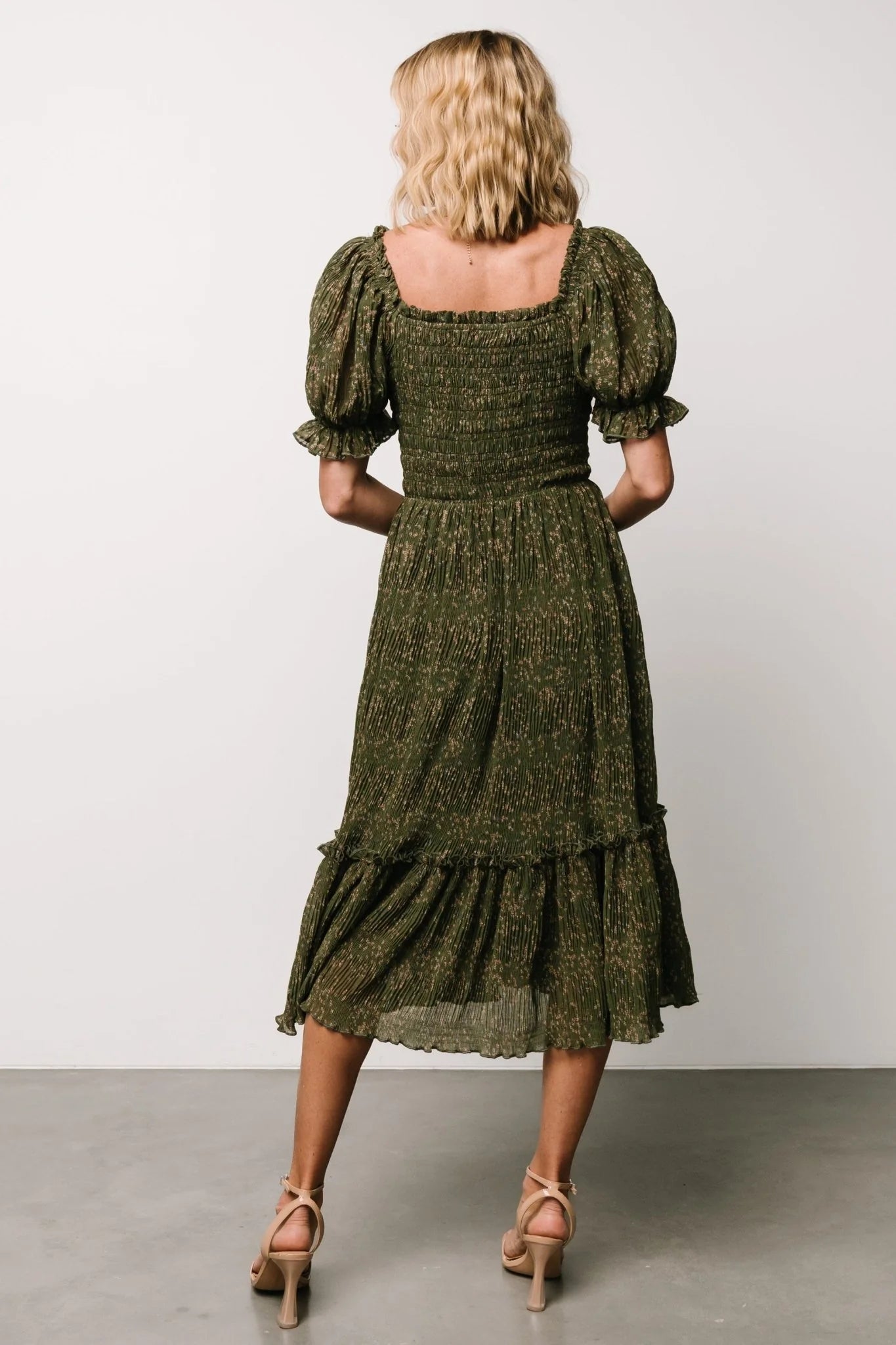 Beatrice Smocked Midi Dress | Olive Floral