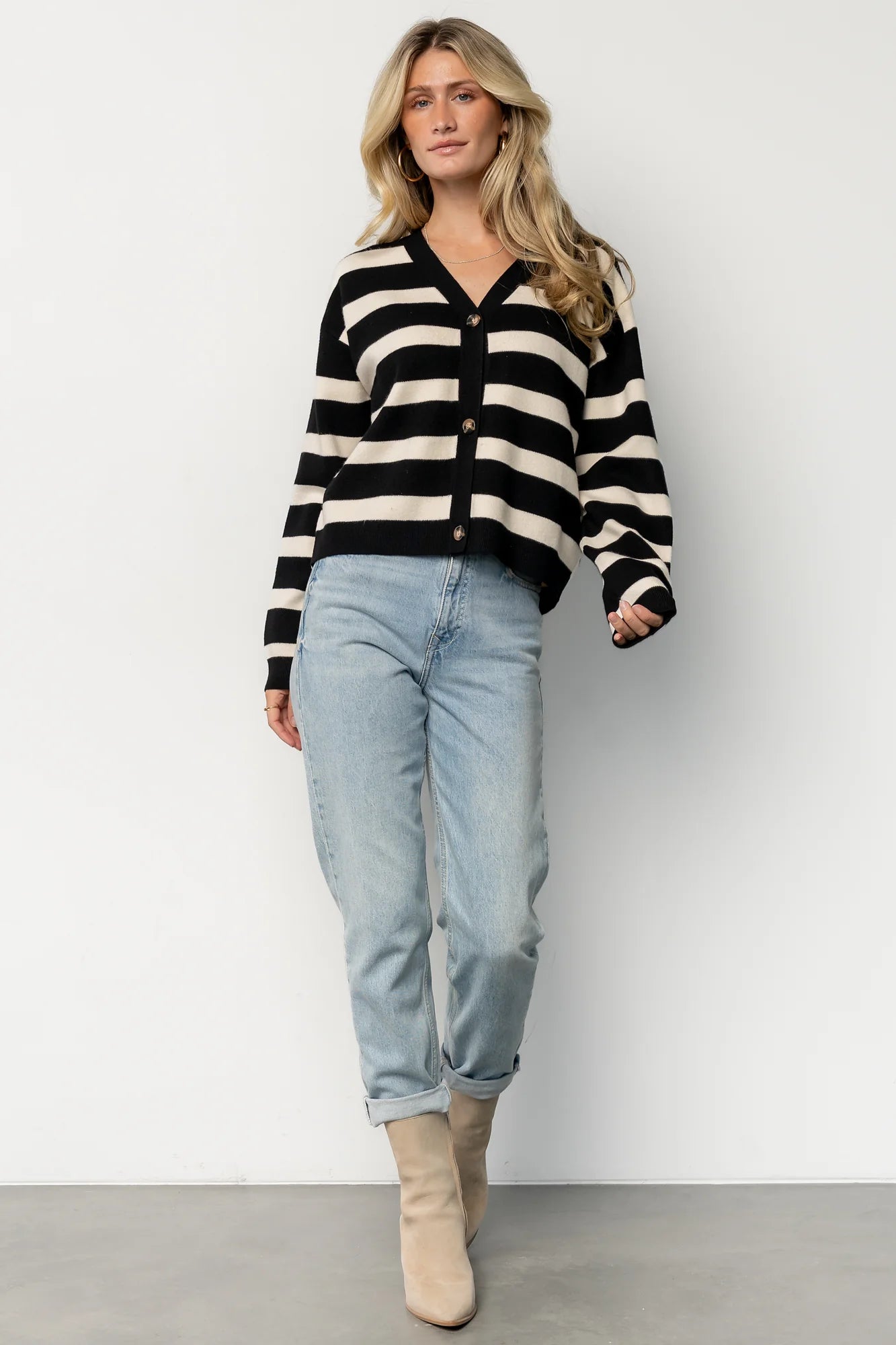 Jaden Striped Cardigan | Black + Ivory