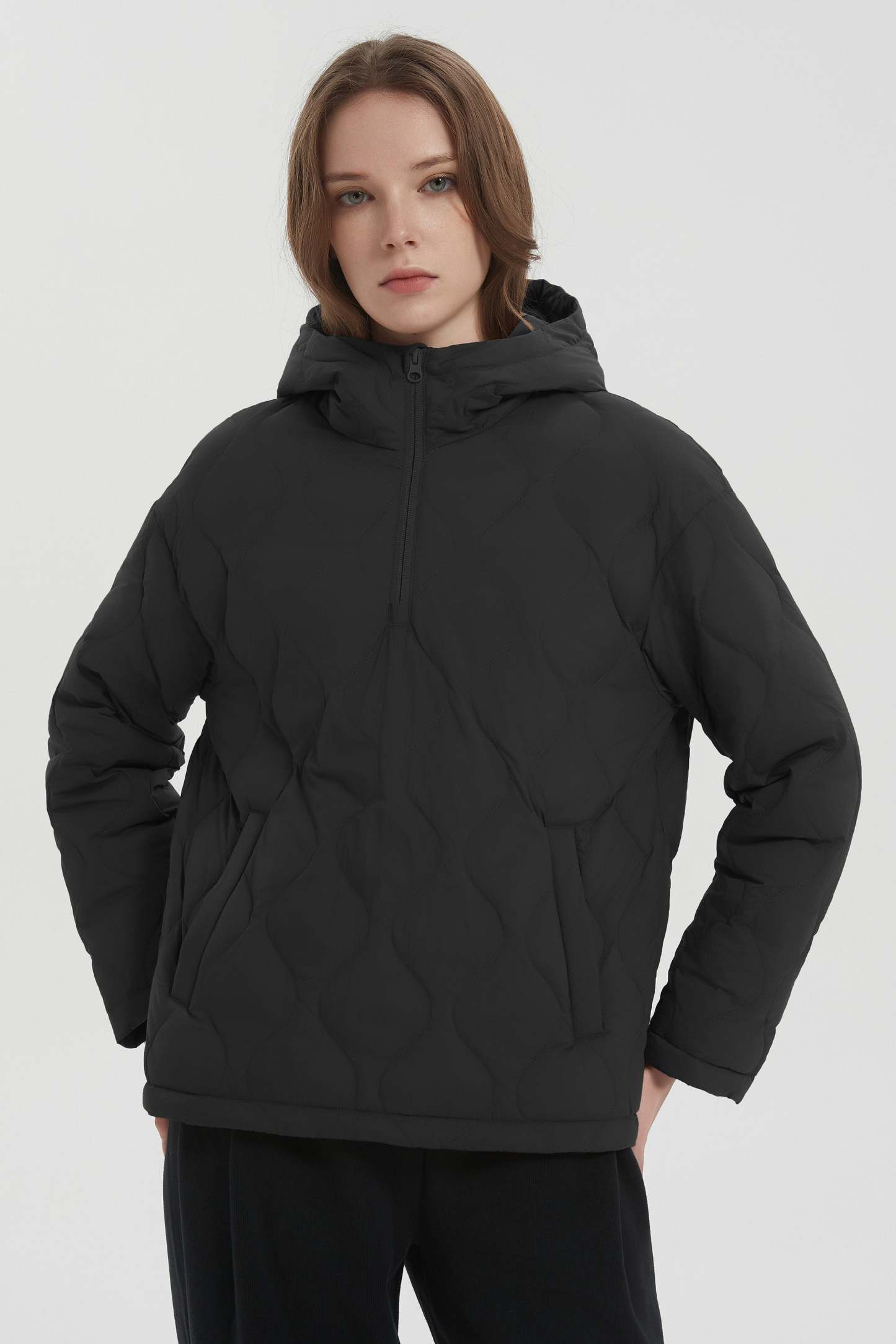 Down Puffer Jacket Half Zip Hoodies Coat