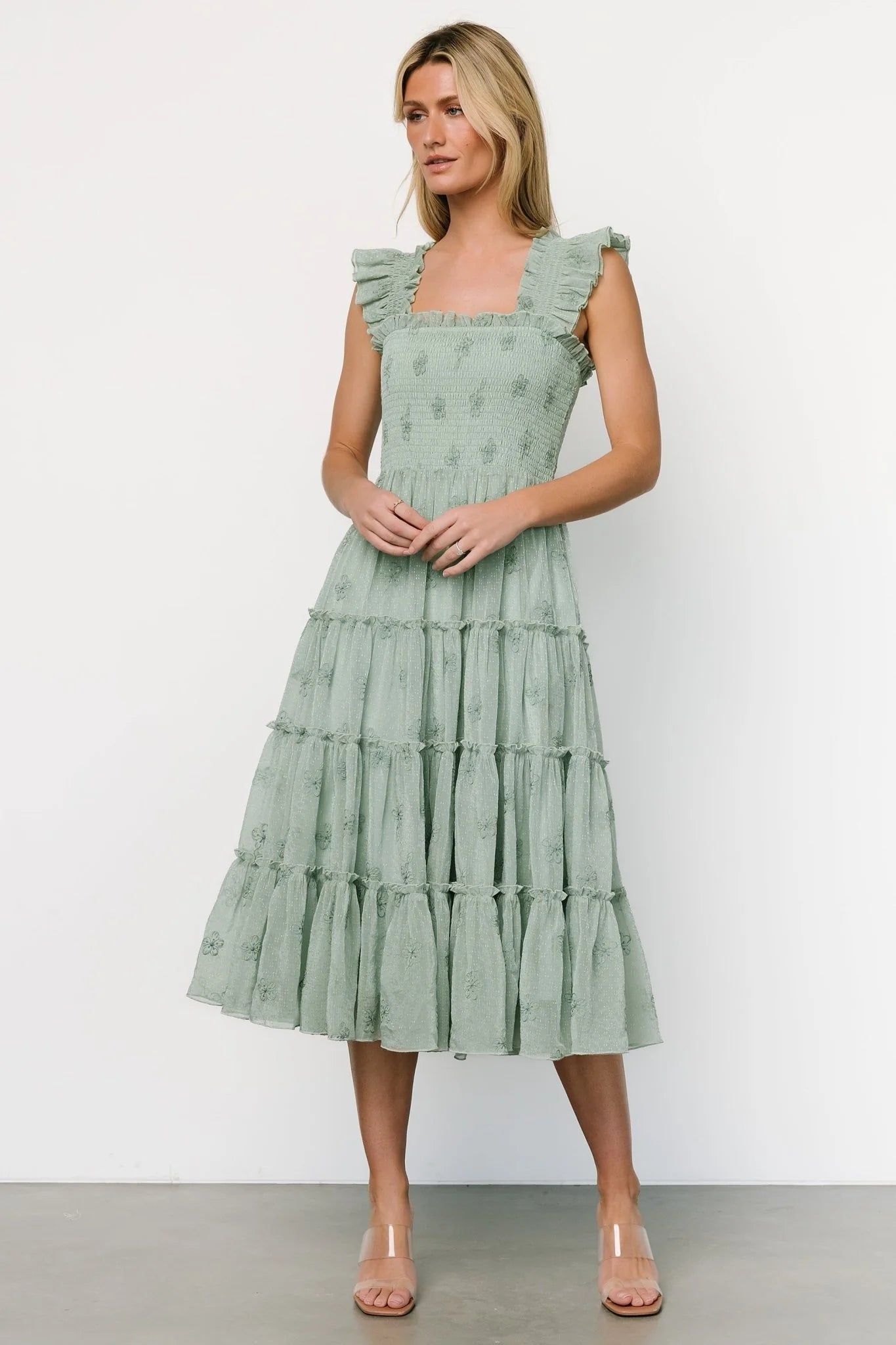 Holland Embroidered Dress | Light Sage