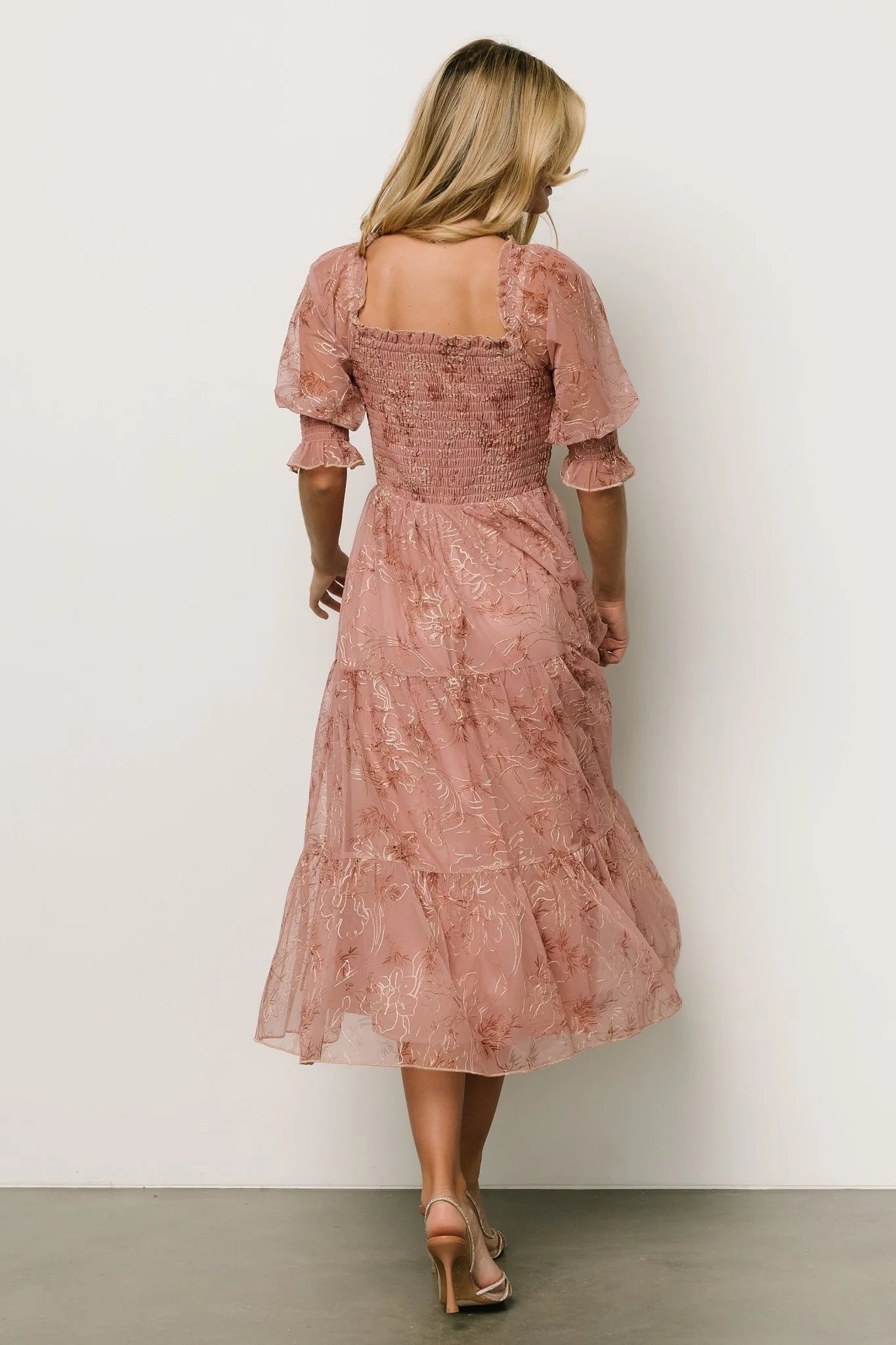 Fabian Jacquard Midi Dress | Mauve + Gold