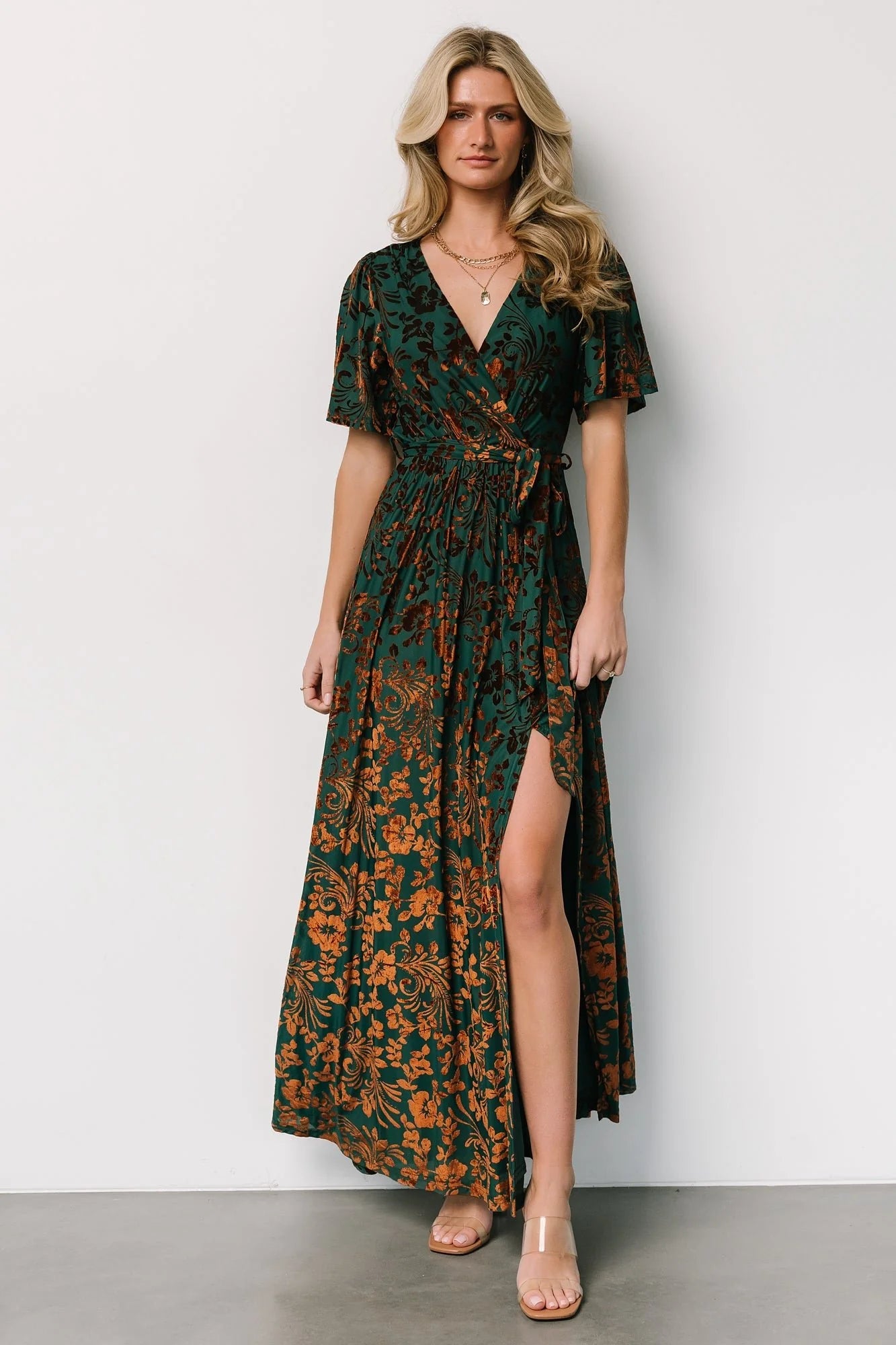Uma Velvet Maxi Dress | Bronze + Jade