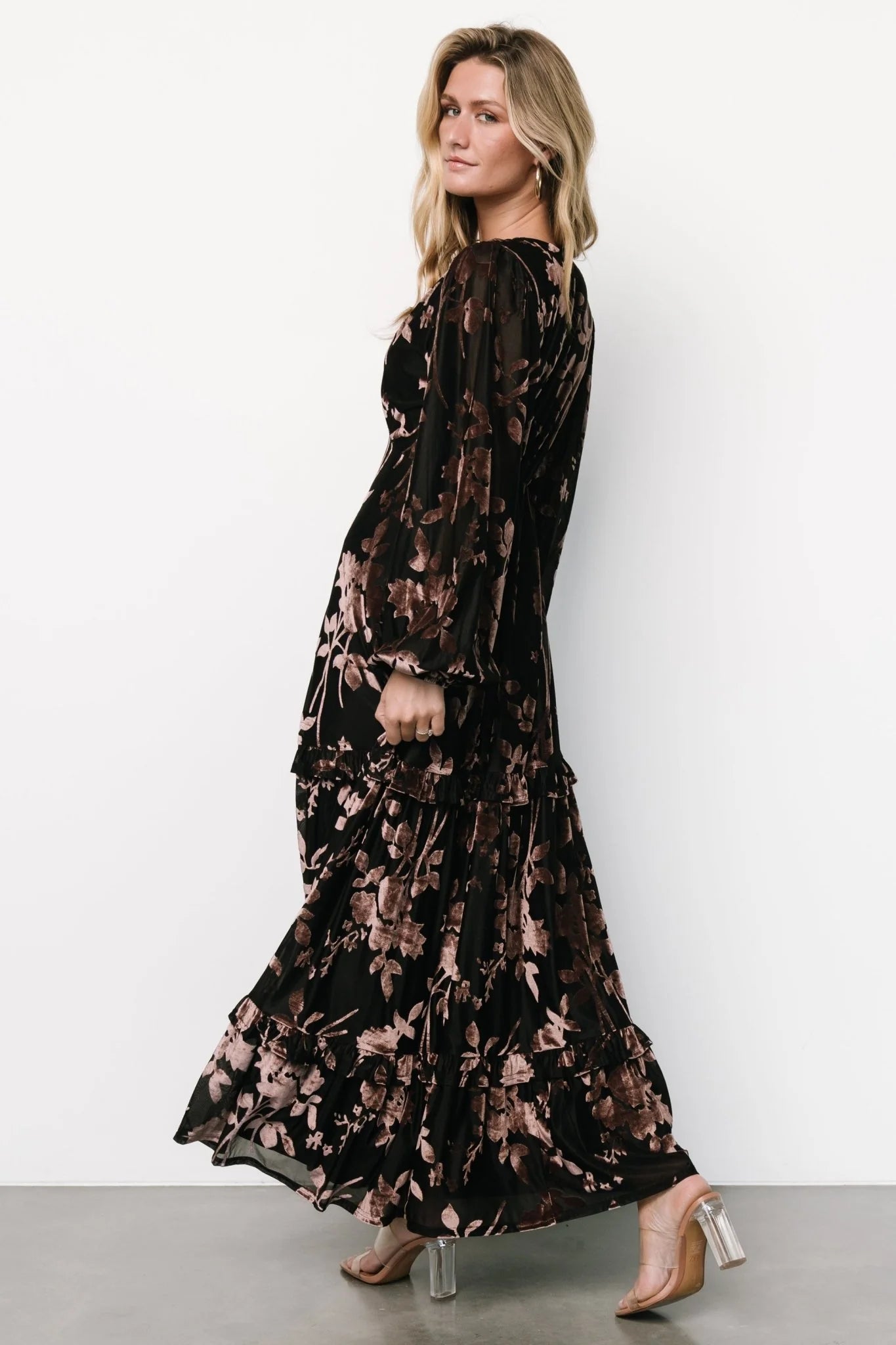 Liana Velvet Embossed Maxi Dress | Black