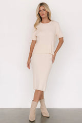 Stormi Ribbed Midi Skirt | Cream