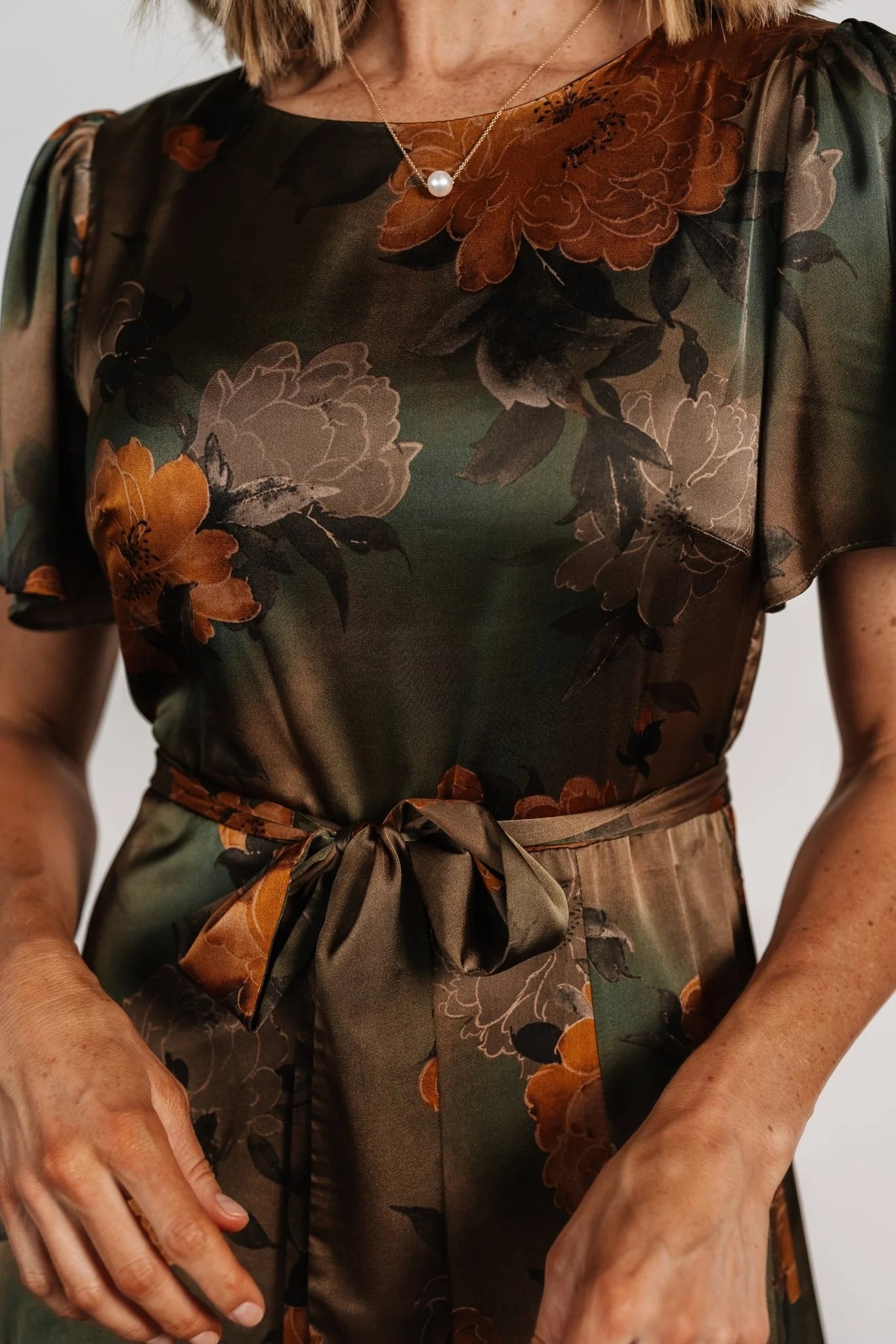 Agnes Satin Maxi Dress | Olive Floral