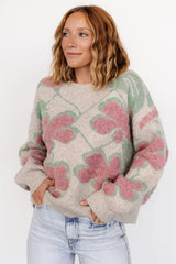 Lisbeth Flower Sweater | Green + Pink
