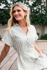 Larah Button Dress | Sage Stripe