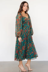 Babette Basque Waist Dress | Teal Multi Floral