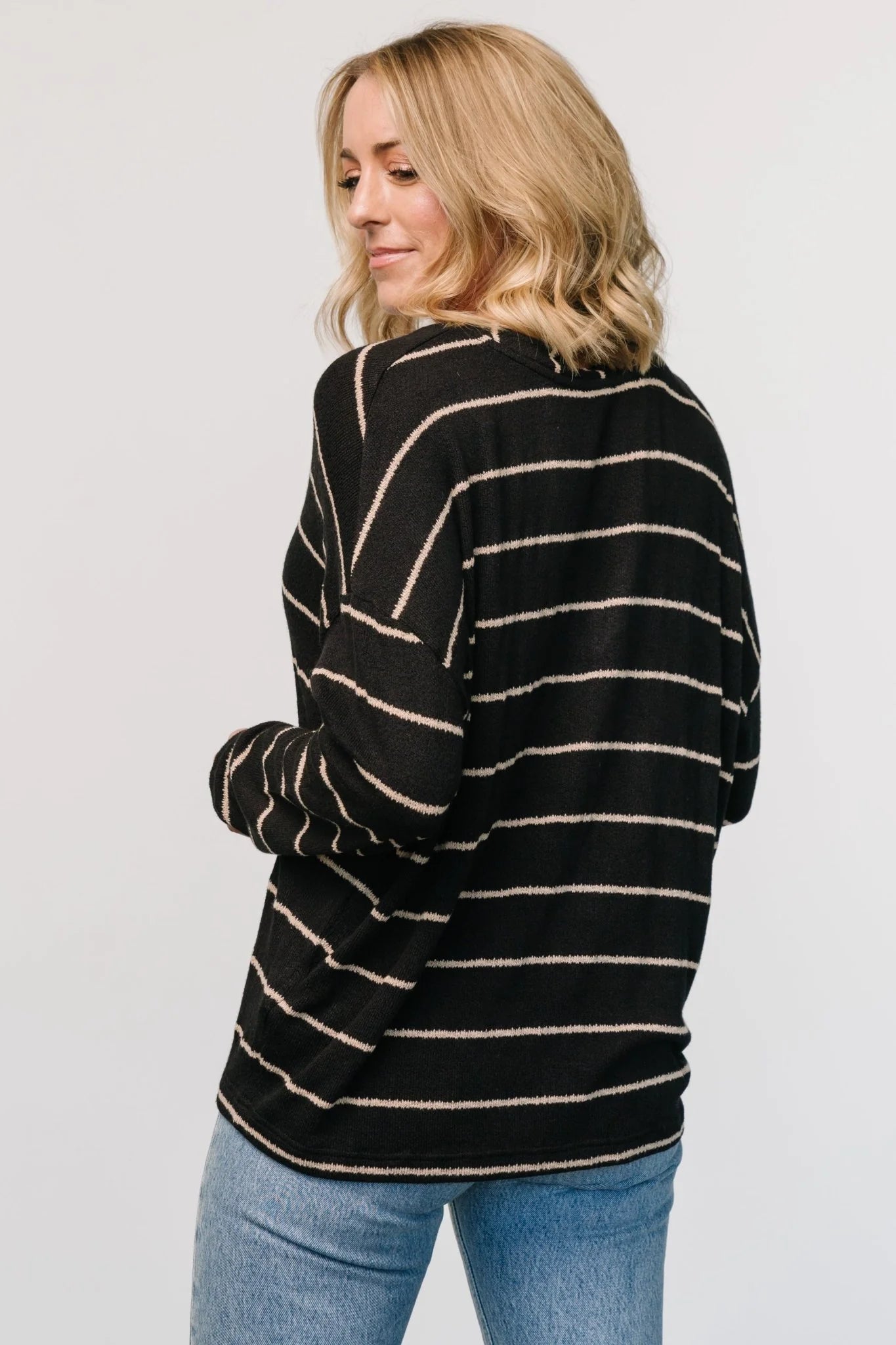 Houston Relaxed Sweater Top | Black Stripe