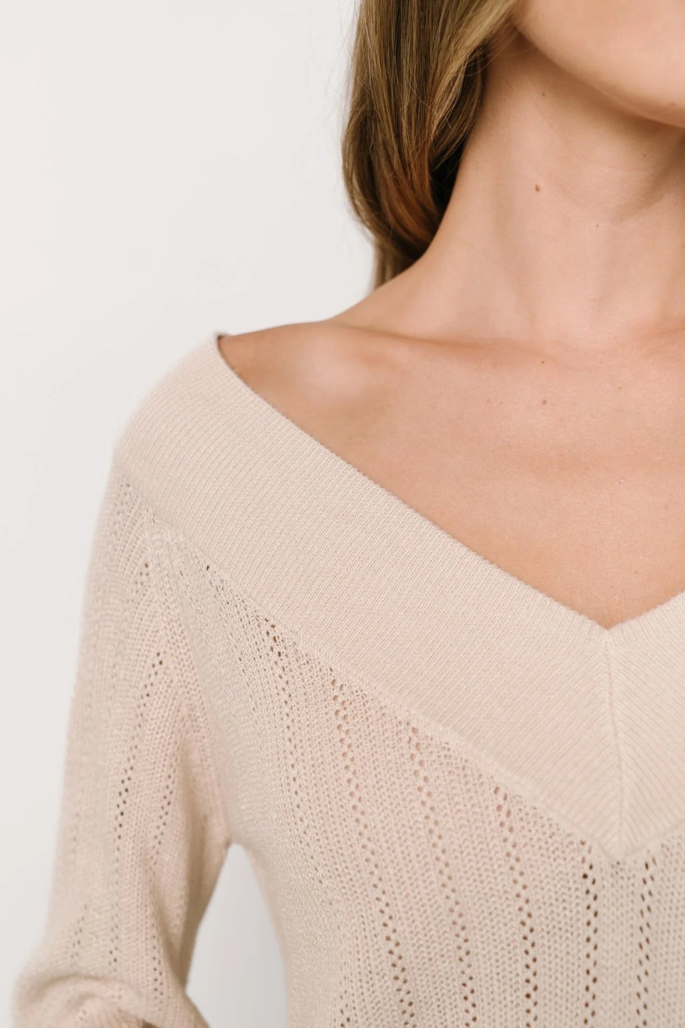 Ashby V Neck Sweater Top | Natural