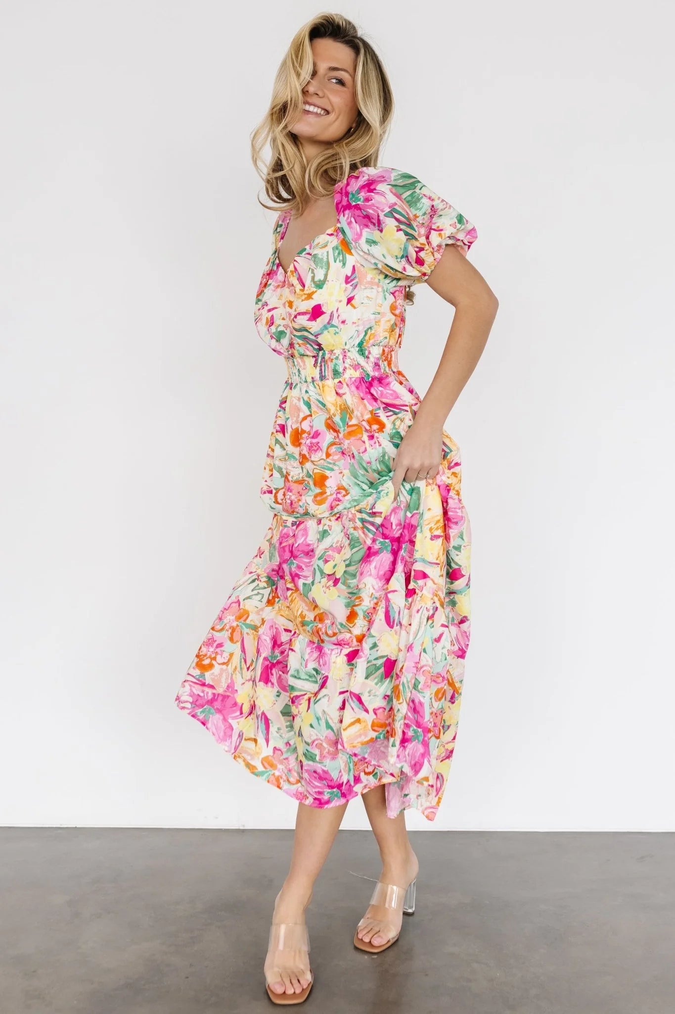 Denzel Puff Sleeve Midi Dress | Multi Floral