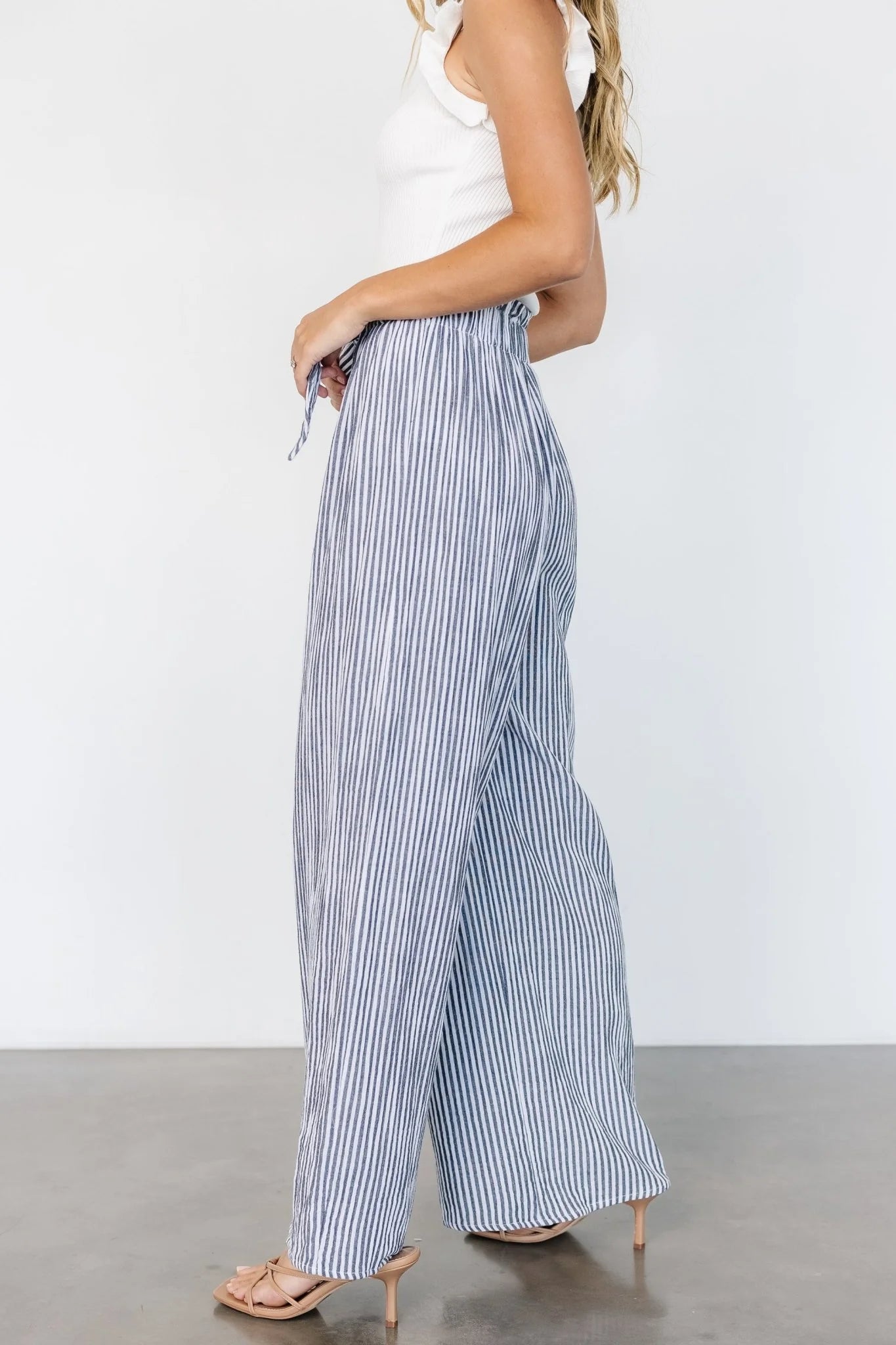 Delphi Wide Leg Pants | Navy Stripe