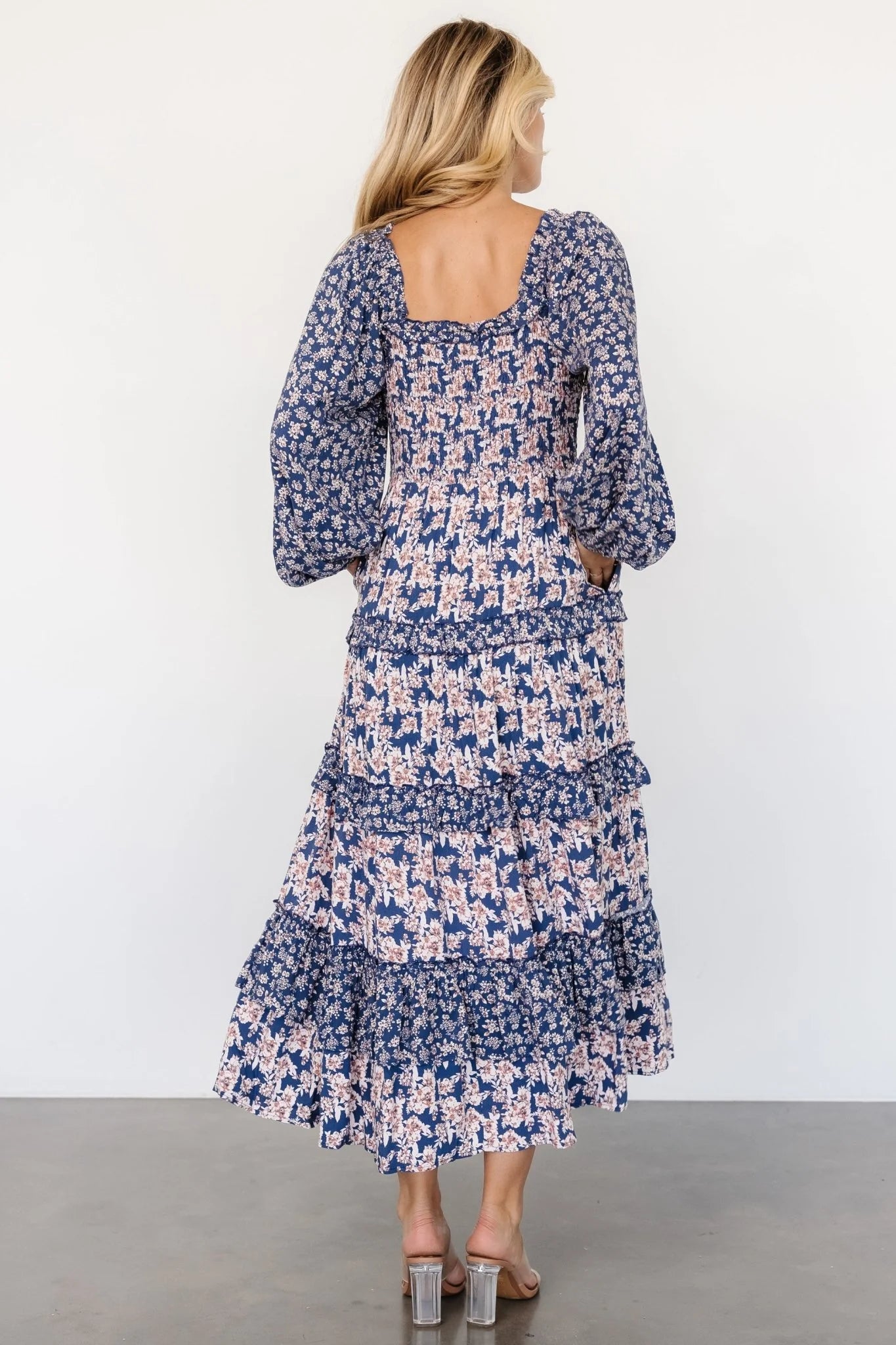 Dynah Tiered Dress | Blue + Cream Floral