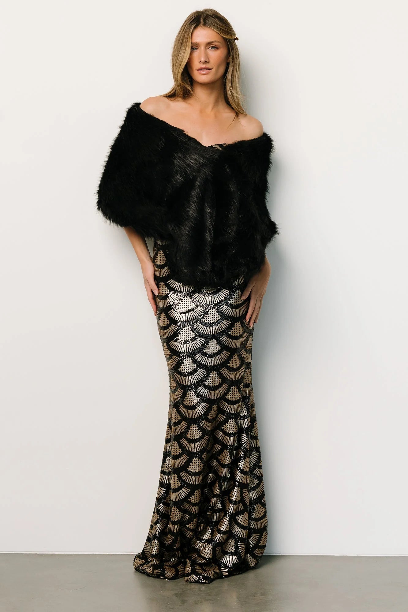 Jovie Faux Fur Shawl | Black