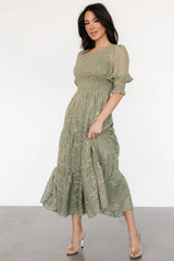Nellie Smocked Midi Dress | Sage Green