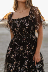 Cassandra Tulle Maxi Dress | Metallic Black