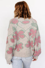 Lisbeth Flower Sweater | Green + Pink