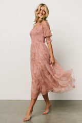 Fabian Jacquard Midi Dress | Mauve + Gold