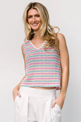 Mirella Open Knit Top | Blue + Pink Stripe