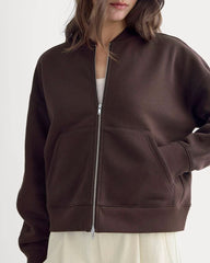 Luxe Fleece Bomber Jacket | Dark Chocolate