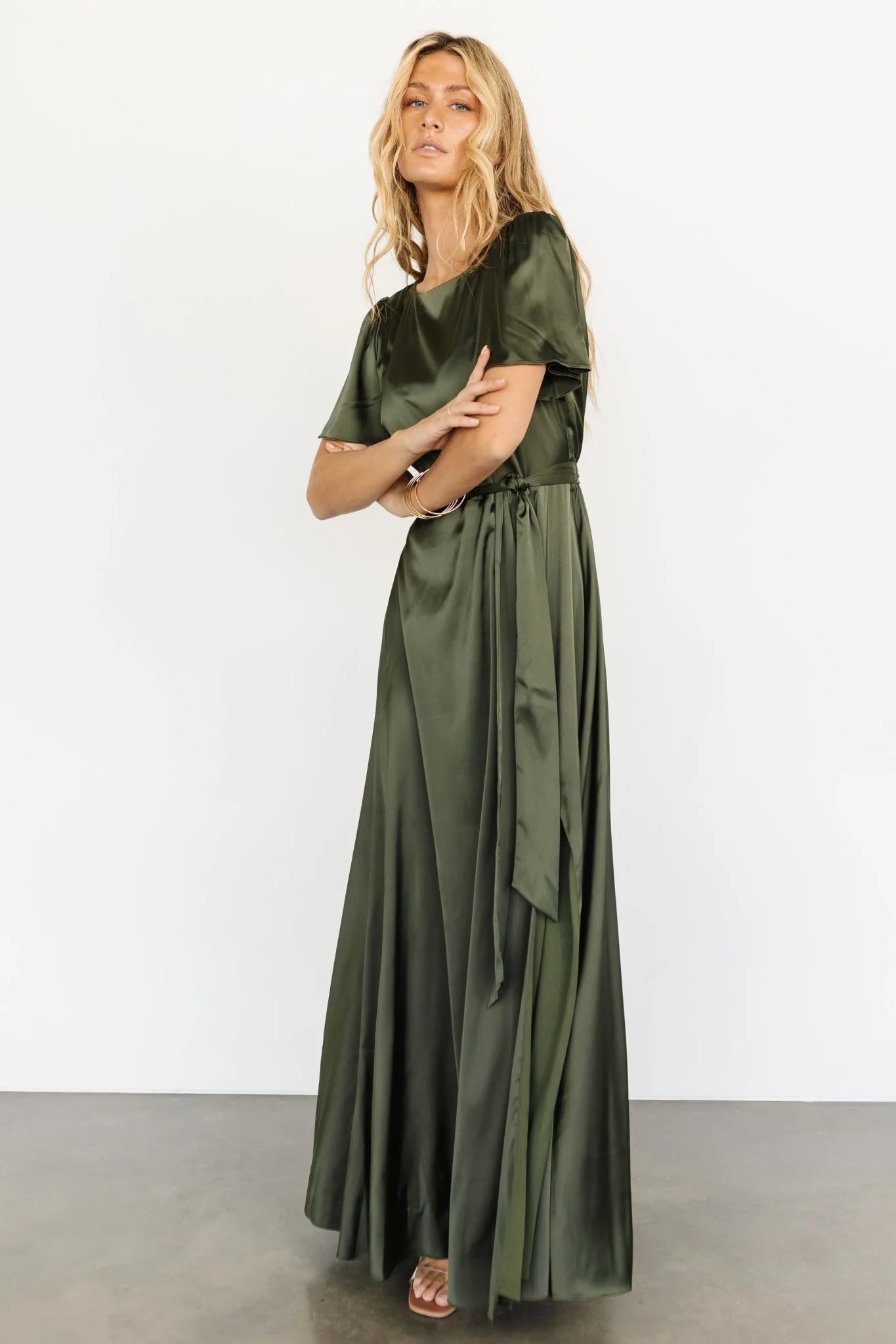 Agnes Satin Maxi Dress | Juniper Green