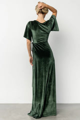 Meghan Velvet Wrap Maxi Dress | Deep Green