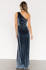 Tatiana Velvet One Shoulder Maxi Dress | Slate Blue