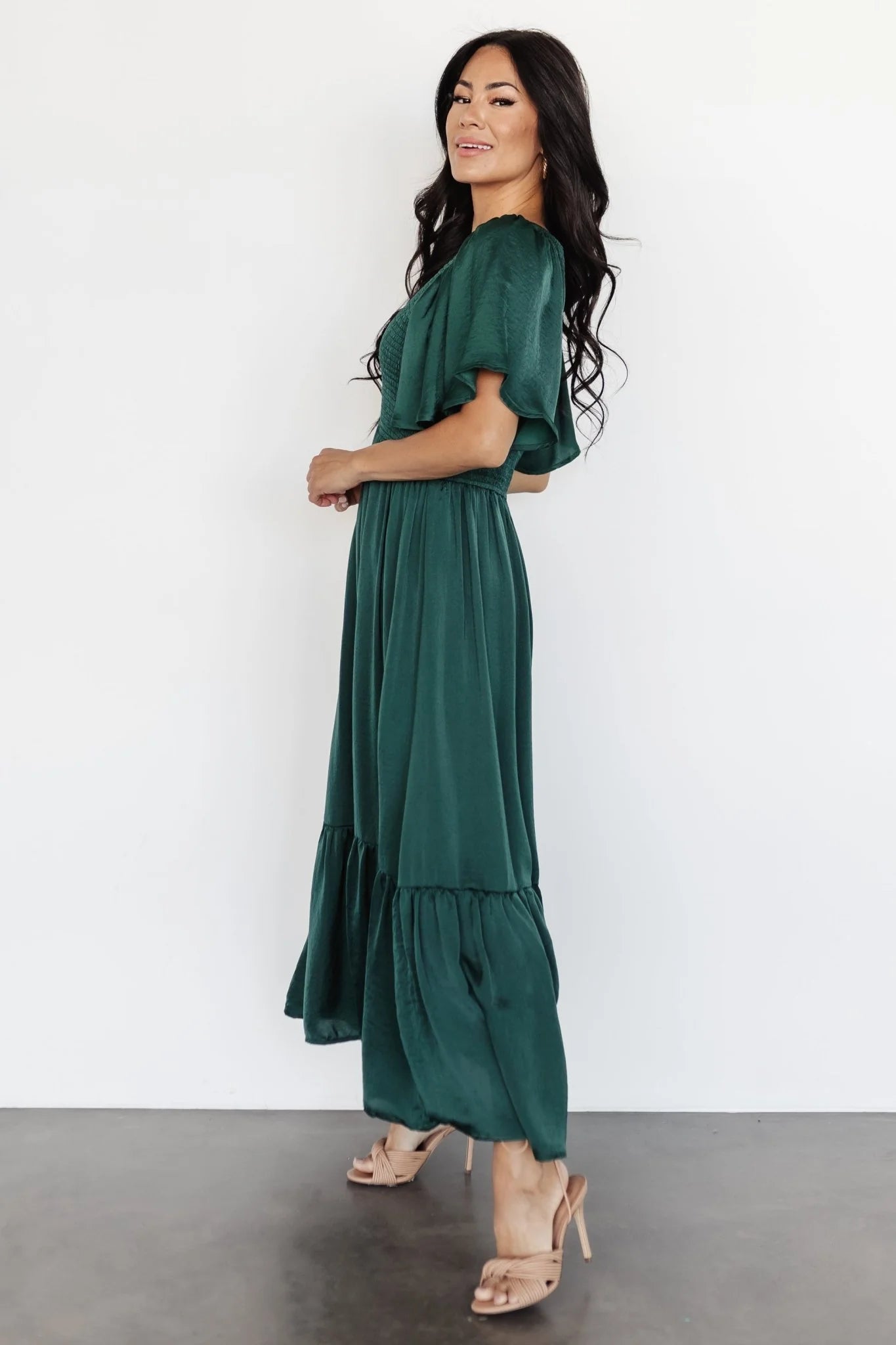 Lovell Smocked Midi Dress | Emerald