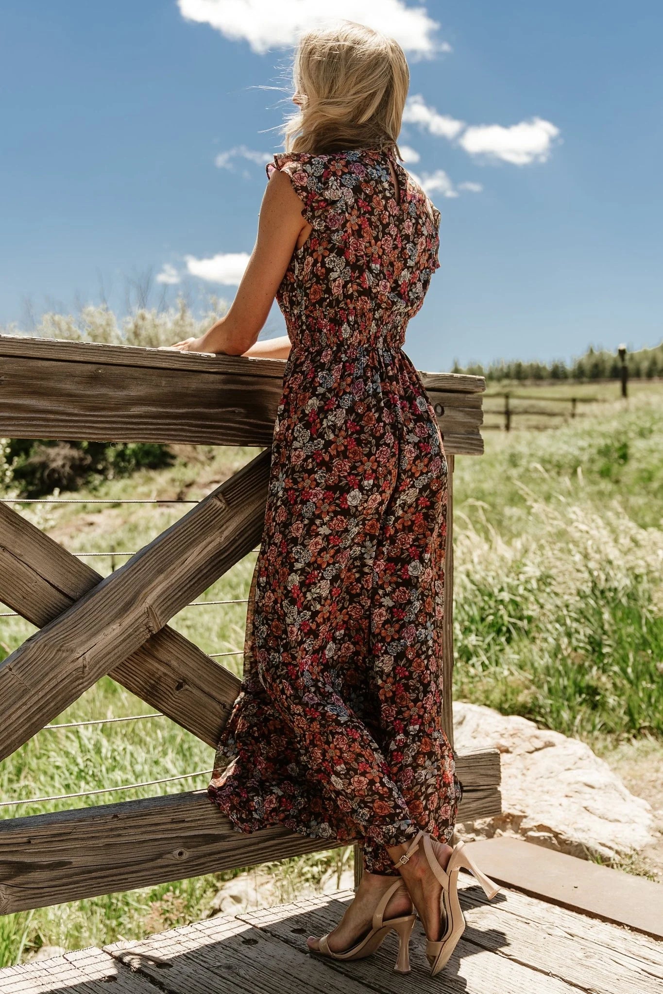 Kearny Ruffle Maxi Dress | Brown Multi Floral