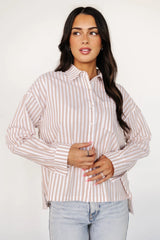 Shasta Button Up Top | Beige Stripe