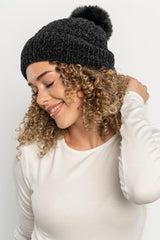 Malery Velvet Cable Knit Beanie | Black